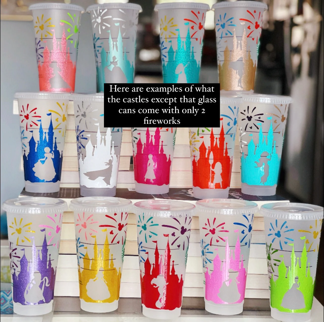 Princess Inspired Character Castle on 16 oz Clear Glass Can w/ Lid and Straw - Image 3