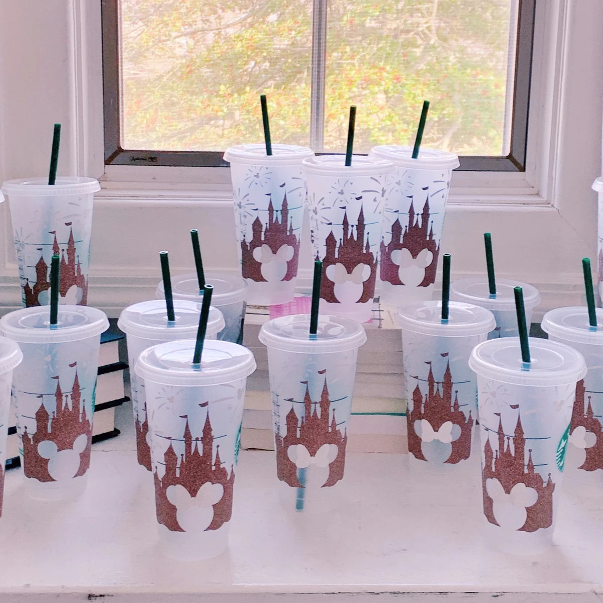 Rose Gold Castle with Silver Glitter Fireworks Cold Cup - Image 3